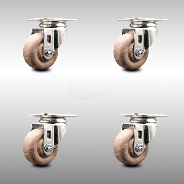 3 Inch 316SS High Temp Glass Filled Nylon Wheel Swivel Top Plate Caster Set SCC